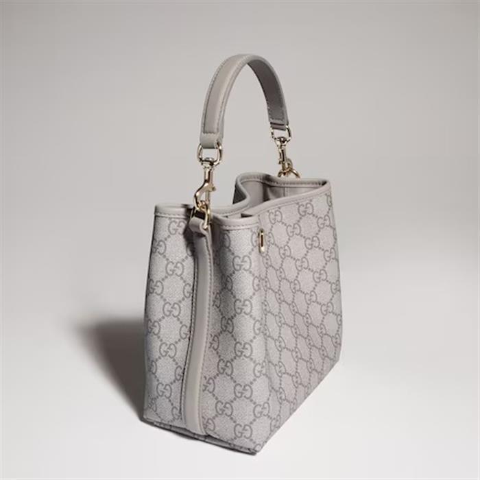 GUCCI GG Emblem Small Bucket Bag Crossbody Gray Leather