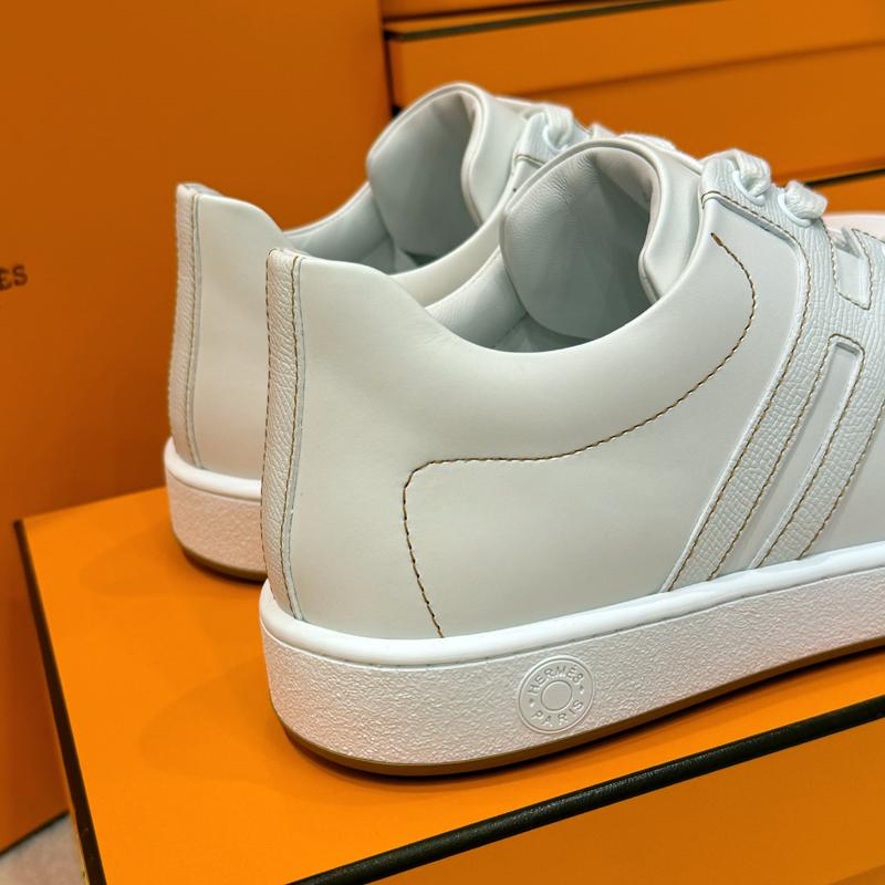 HERMES White Epsom Calfskin Join Low-Top Sneakers