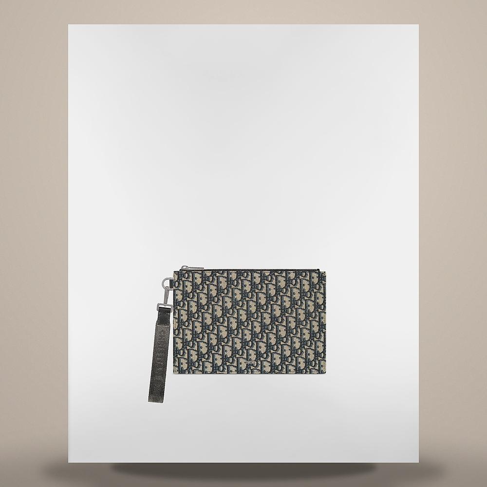 DIOR Beige Black Oblique Jacquard A5 Pouch