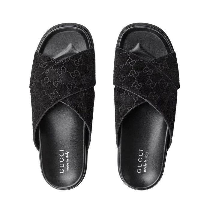 GUCCI Men’s GG Suede Slide Sandals Black 834940 AADUO 1000