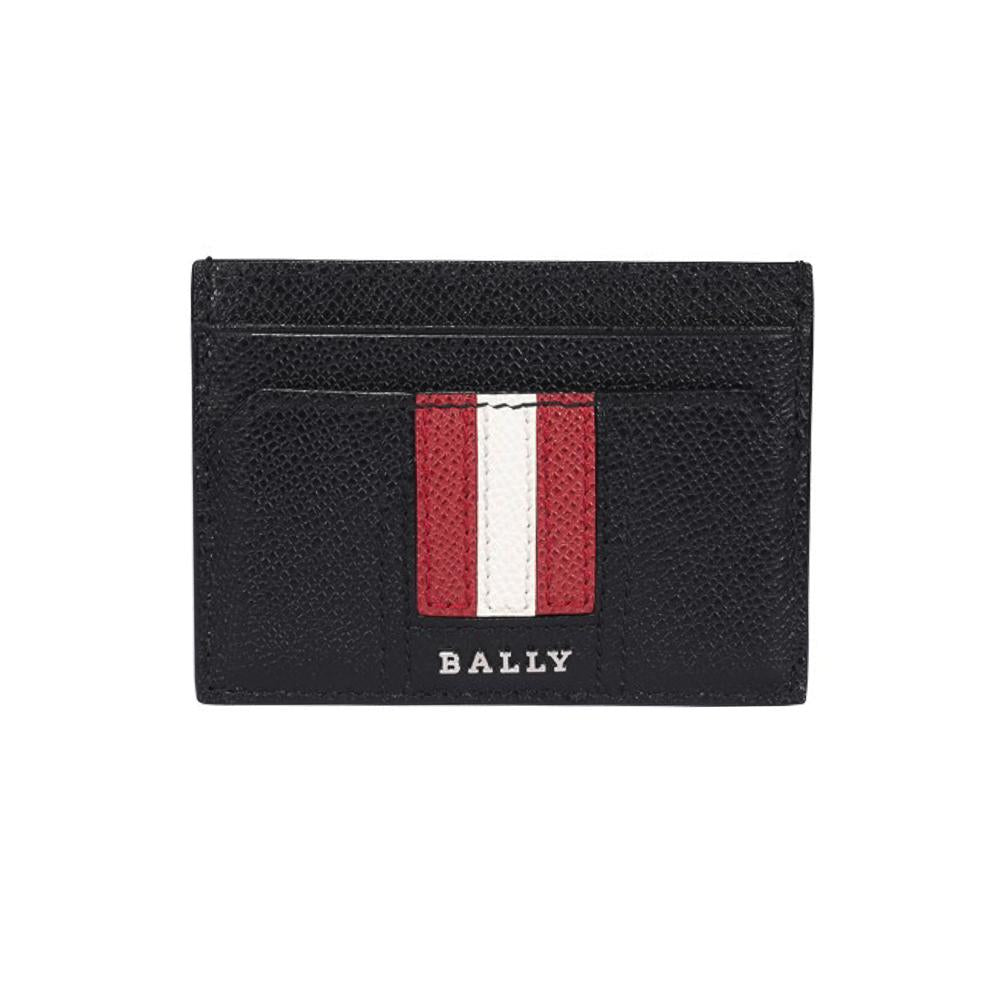 BALLY THAR Metal Stripe Card Holder Wallet Black Leather