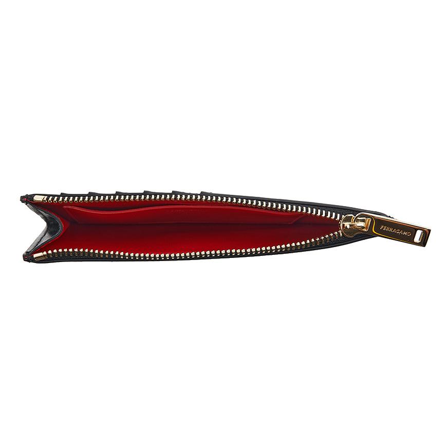 Ferragamo Gancini Leather Bifold Card Holder Black Red Women’s