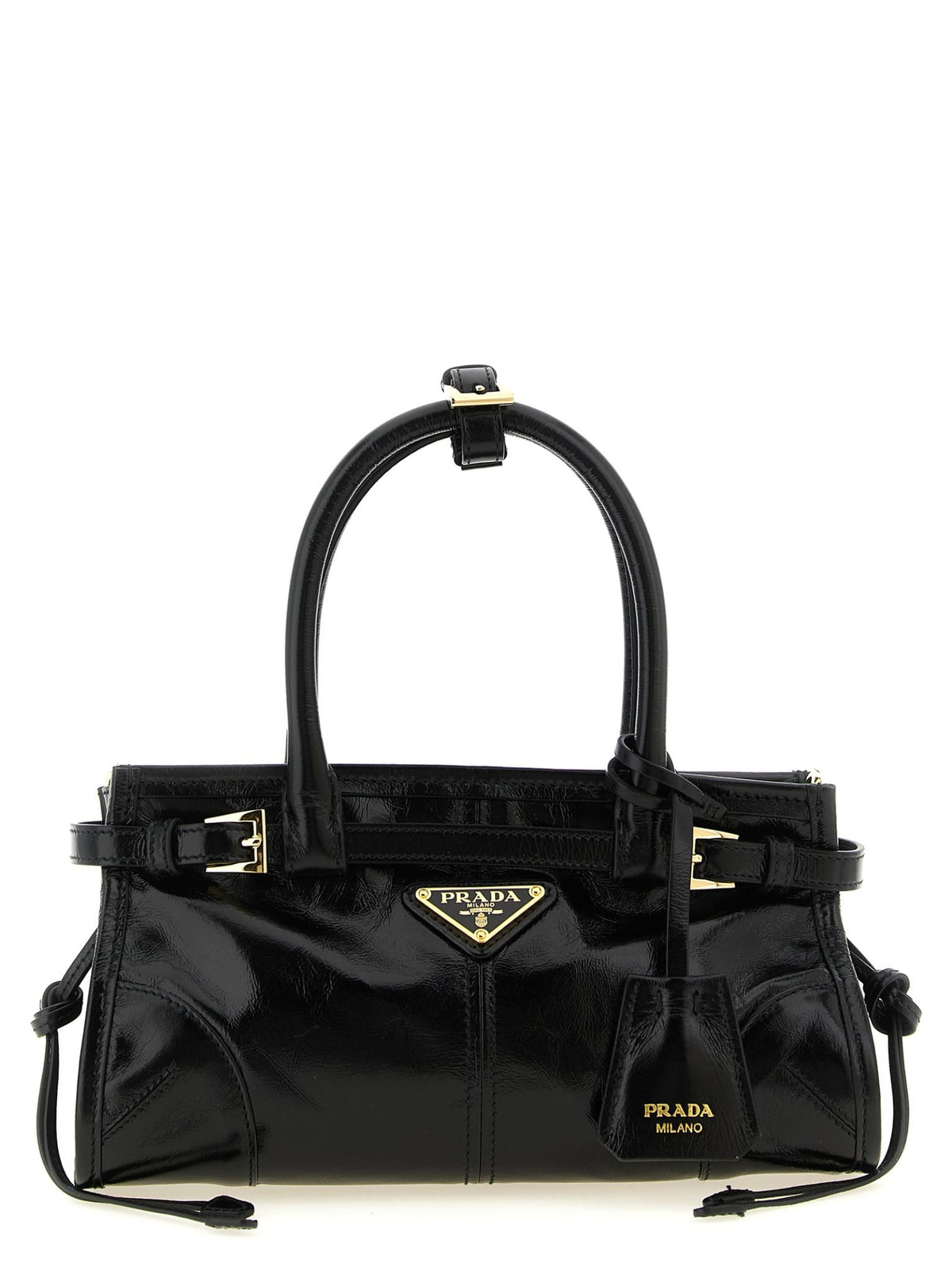 PRADA Black Nylon Leather Tote Bag