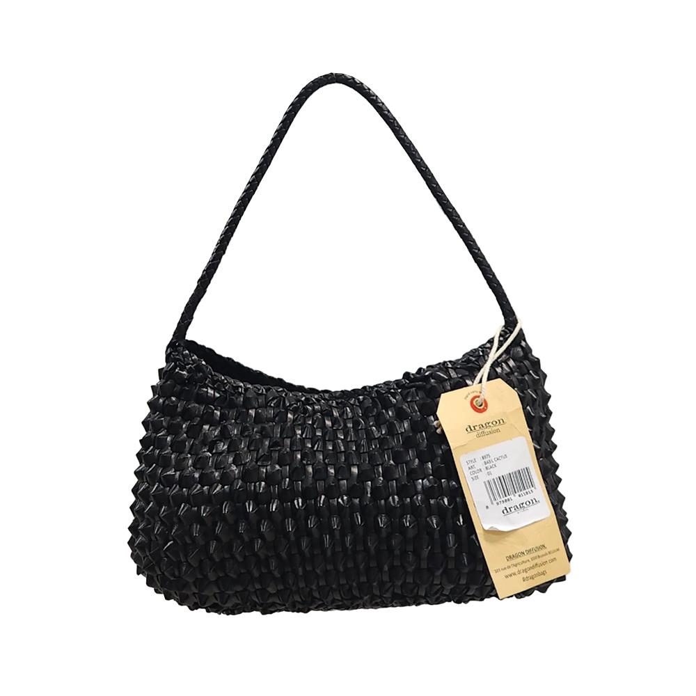 Dragon Diffusion Basil Cactus Woven Leather Tote Bag for Women 8975 BLACK