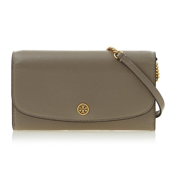 Tory Burch Robinson Chain Wallet Crossbody Bag Gray Leather