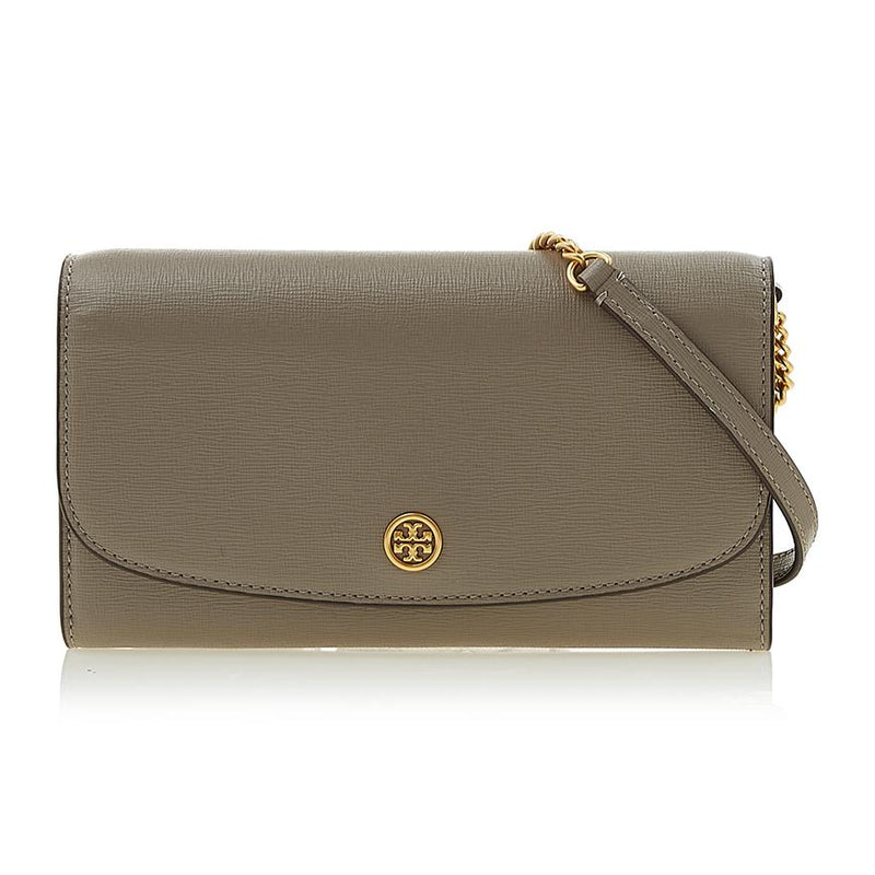 Tory Burch Robinson Chain Wallet Crossbody Bag Gray Leather