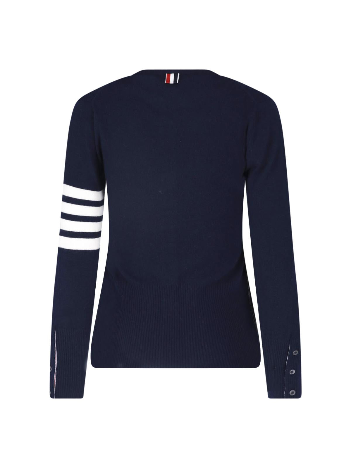 THOM BROWNE Navy Wool Knit Cardigan