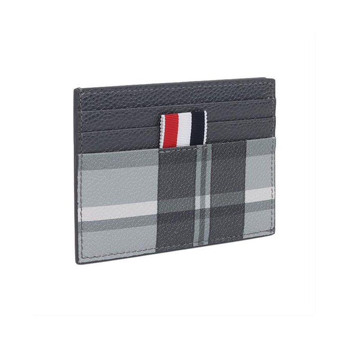THOM BROWNE 4-Bar Stripe Pebbled Grain Madras Leather Card Holder