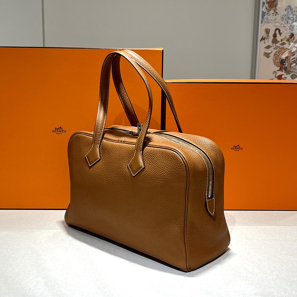 HERMES Victoria II Travel 35 Tote Bag Gold with Palladium Hardware