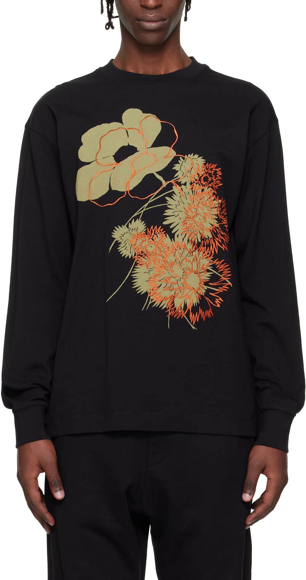 Dries Van Noten Black HEGRAD Embroidered Print Long Sleeve T-Shirt