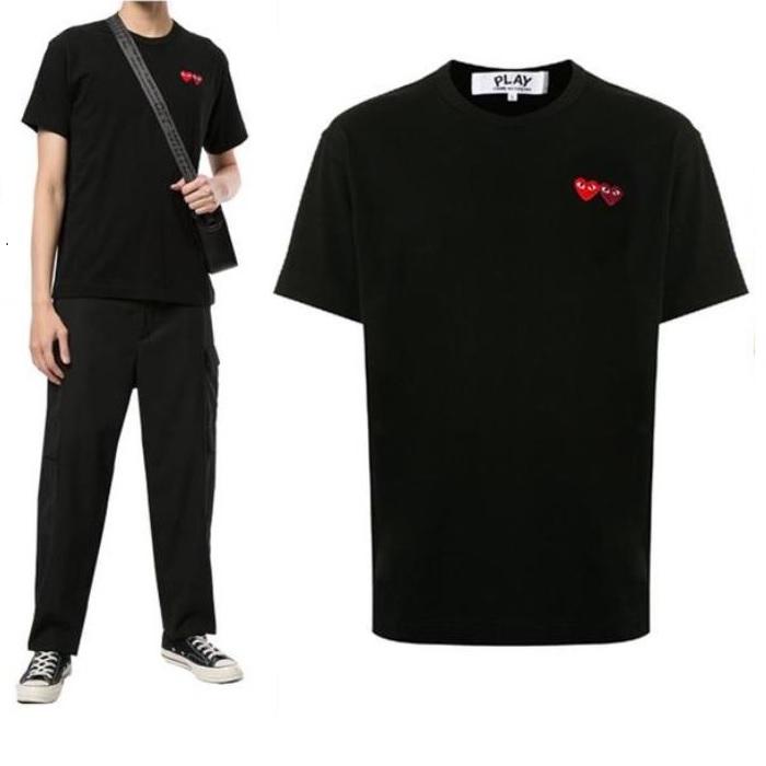 Comme des Garcons Unisex Double Heart Patch Short Sleeve T-Shirt
