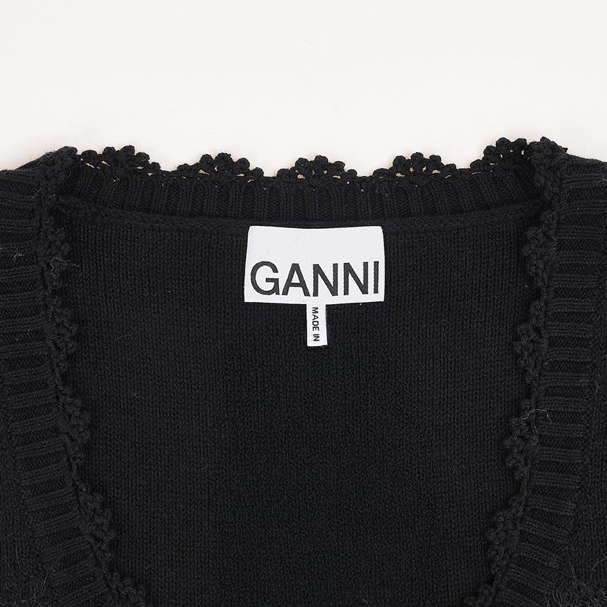 GANNI Women’s Crochet Appliqué Vest Black Outerwear