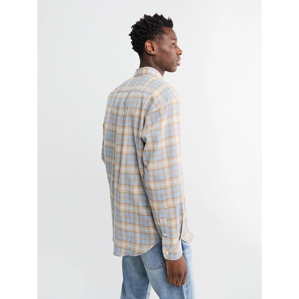 AURALEE Airy Wool Light Blue Beige Check Long Sleeve Shirt for Men A25AS01WN