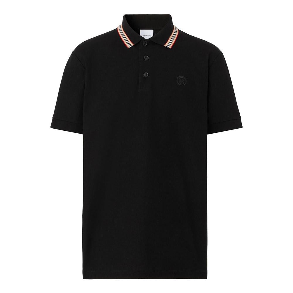 BURBERRY Icon Stripe Logo Embroidered Short Sleeve Polo Shirt Black