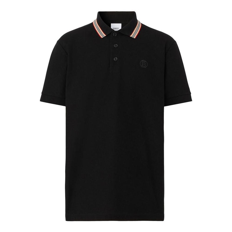 BURBERRY Icon Stripe Logo Embroidered Short Sleeve Polo Shirt Black