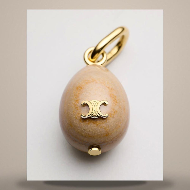 CELINE Stone Egg Botticino Gold Finish Brass Keyring Ecru Gold B10783F64 60EC