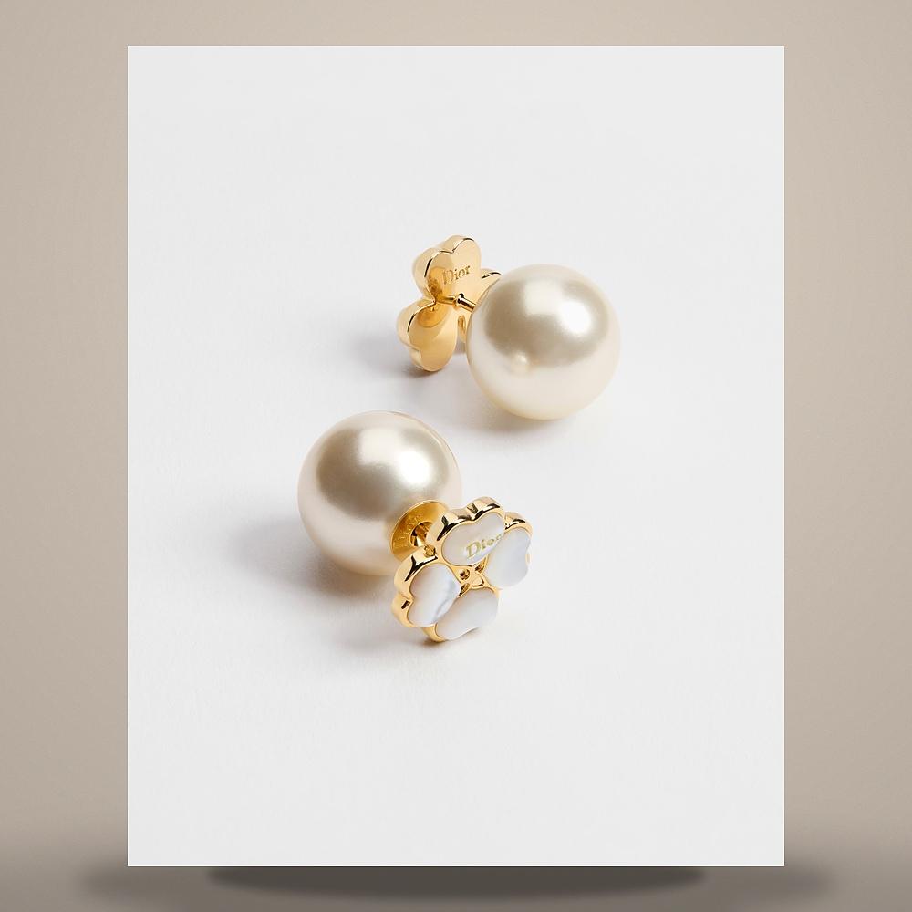 DIOR Gold-Tone Metal Earrings White Resin Pearl Mother of Pearl E4491WOMMP D301