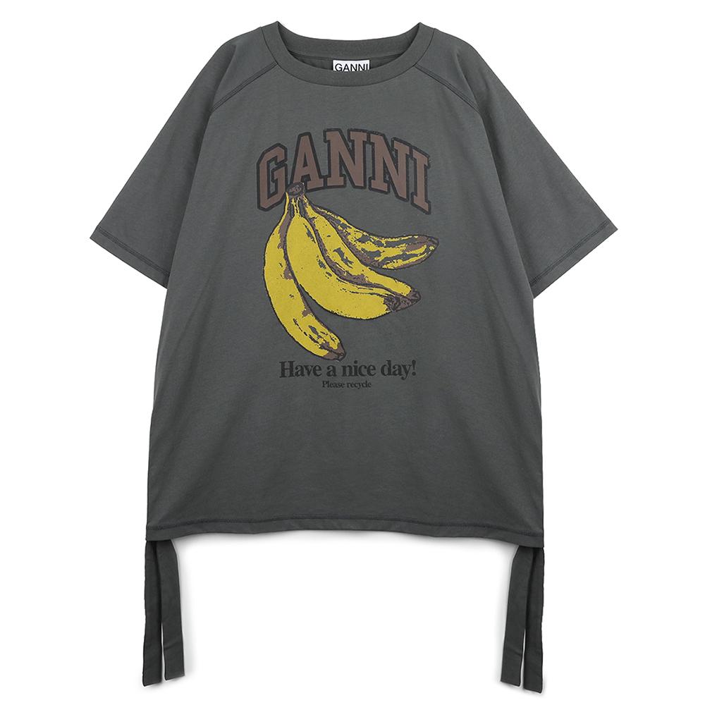 GANNI Gray Banana Graphic T-Shirt A1050047 490