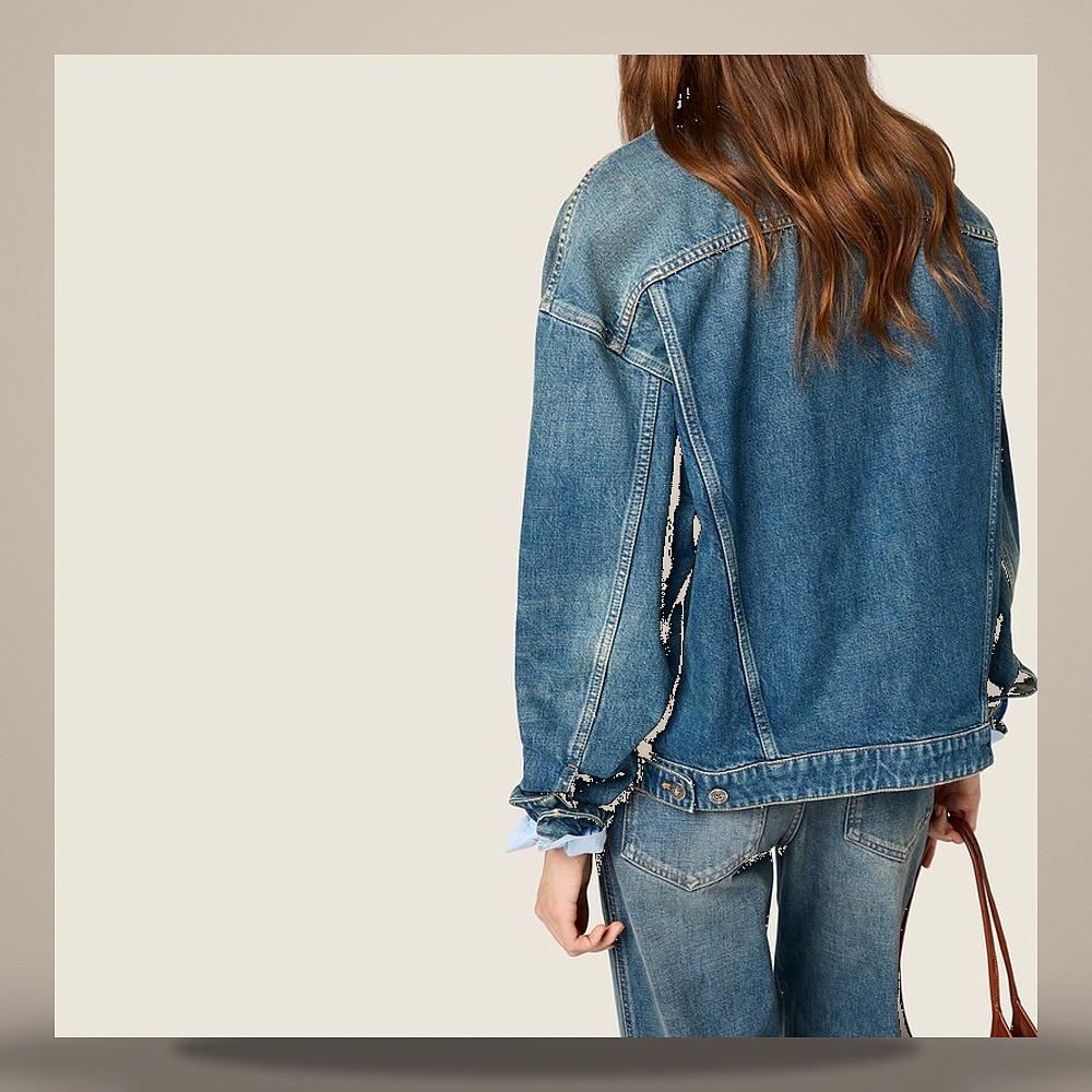 Miu Miu Denim Bomber Jacket Blue Womens GWB195 1O6K F0008