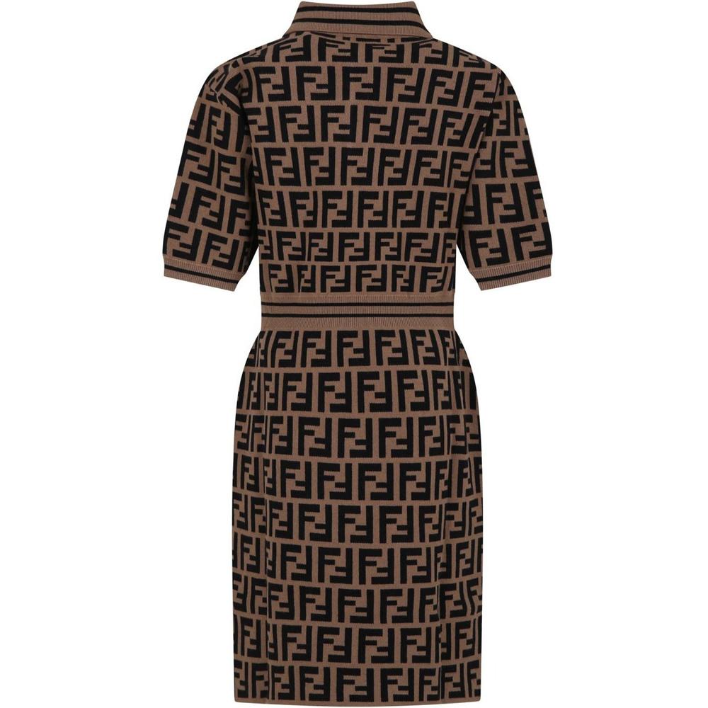 FENDI FF Jacquard Midi Dress Black Kids Women