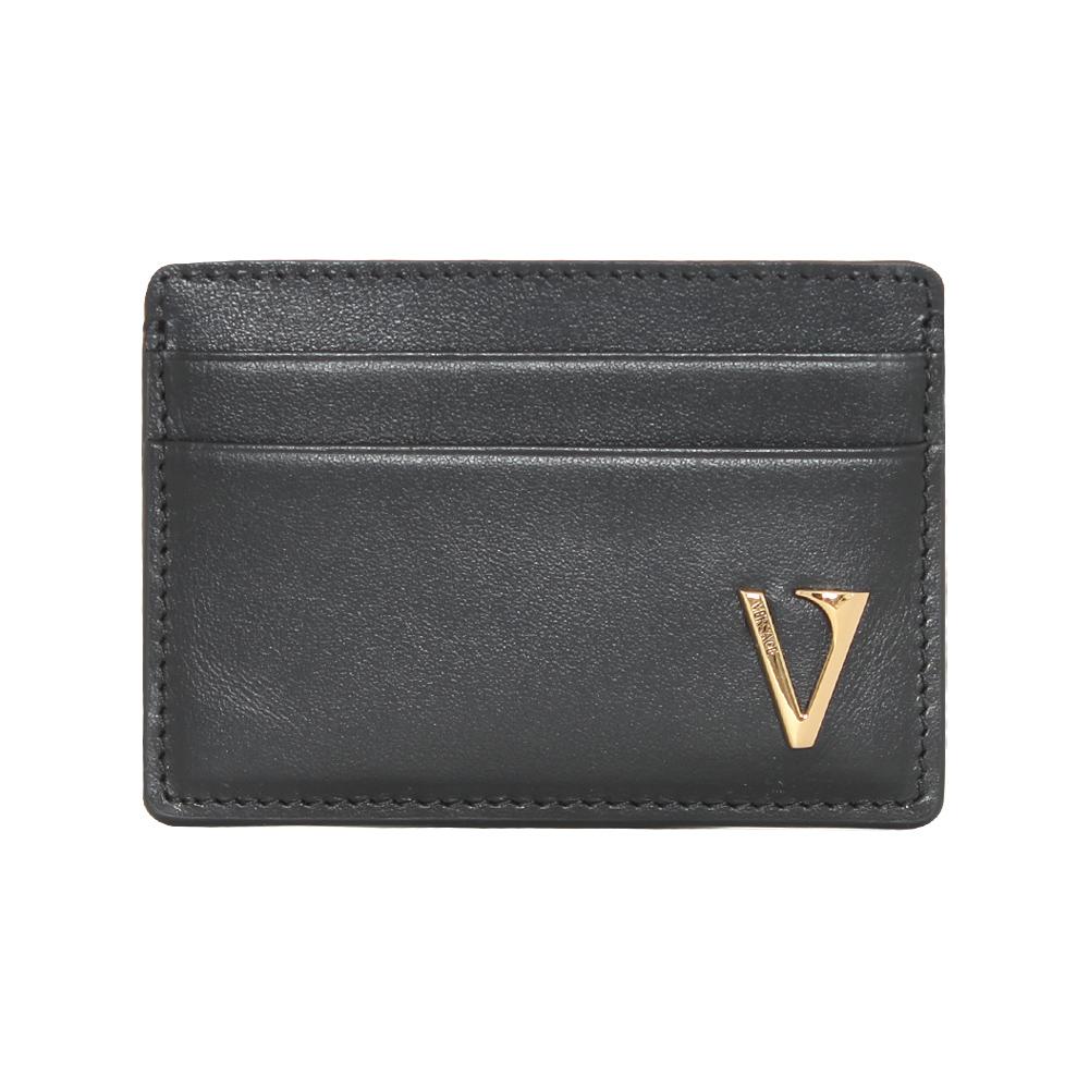 Versace V Metal Logo Leather Unisex Card Holder DPN2467 1A16678 1B00V