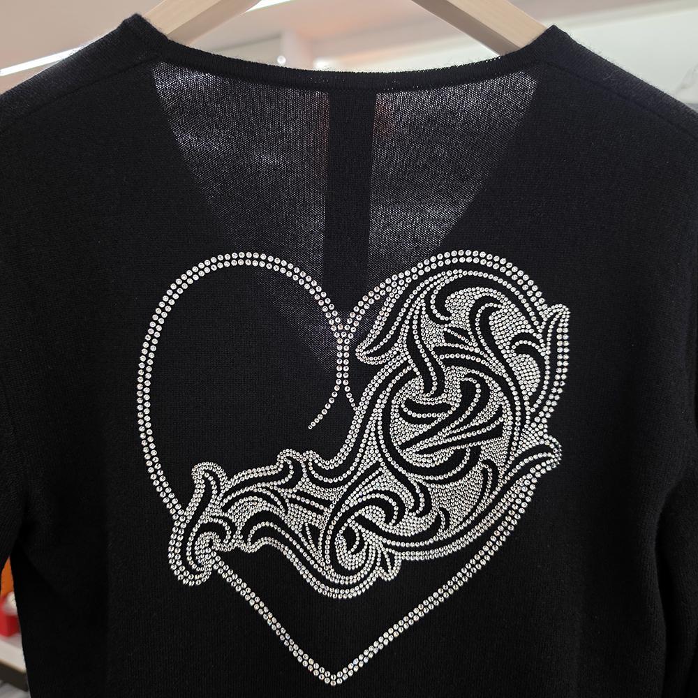 Chrome Hearts Swarovski Rhinestone Cashmere Heart Cardigan Black Women