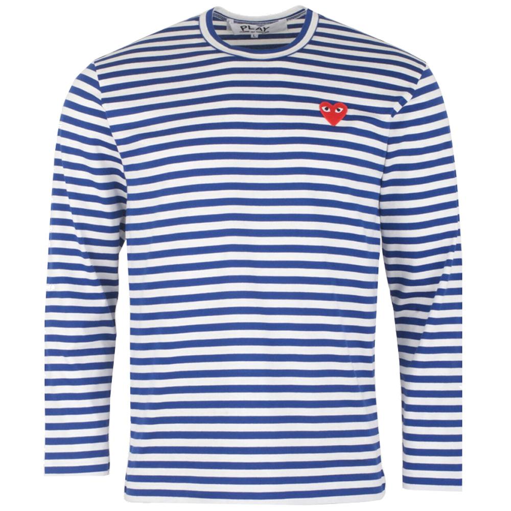 Comme des Garcons Red Heart Patch Stripe T-Shirt Mens AZ T164 051 2
