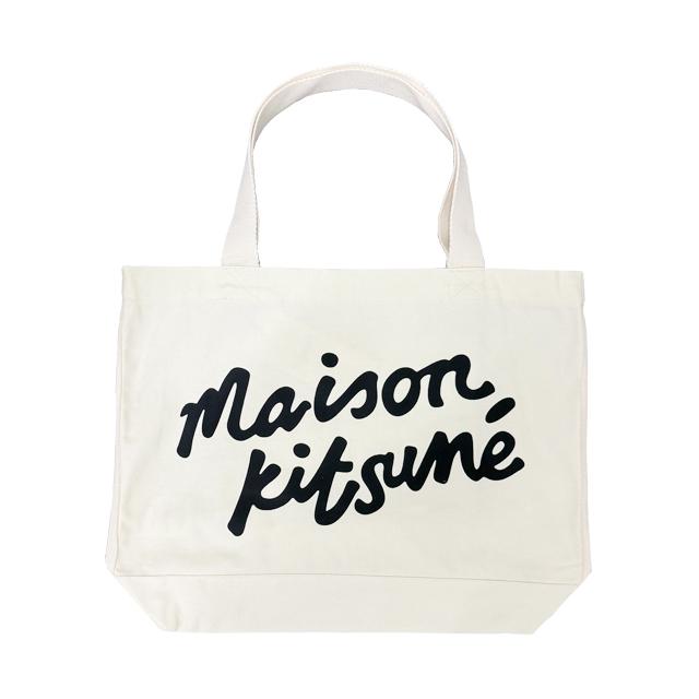 Maison Kitsune Handwriting Logo Ecru Canvas Tote Bag Unisex OW05124 WW9042 P700