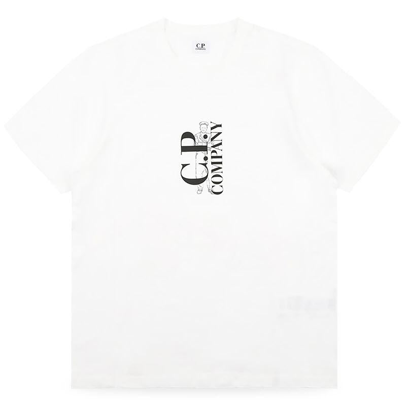 CP Company Ivory Logo Print Short Sleeve T-Shirt for Men 20CMTS084A 005100W 103