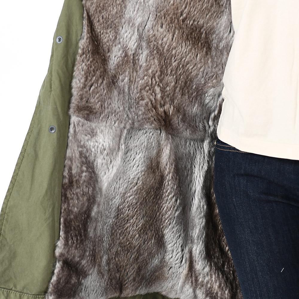 Mr & Mrs Khaki Raccoon Fur Trim Rabbit Fur Parka Jacket