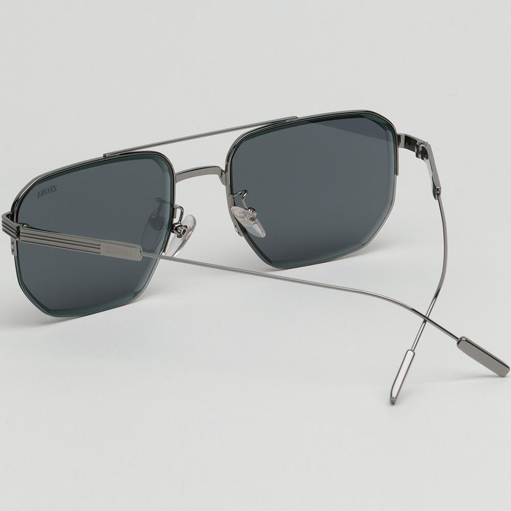 Zegna Metal Double Bridge Square Aviator Sunglasses Unisex EZ0228D 08A