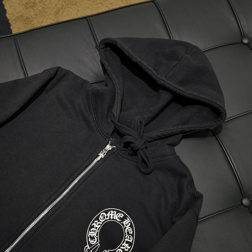 Chrome Hearts Horseshoe T Bar Zip Hoodie Black Unisex Clothing