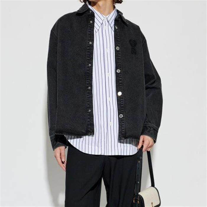 AMI Stripe Cotton Short Sleeve Ami de Coeur Wide Shirt