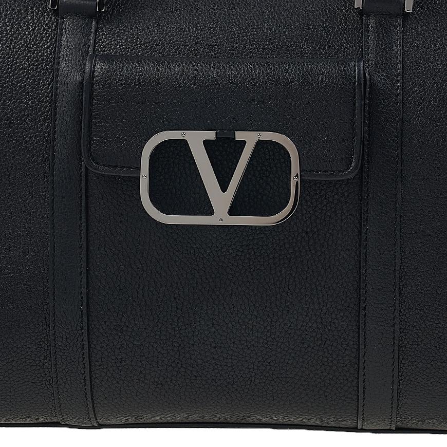 VALENTINO Garavani Signature V Logo Tote Bag Black Leather