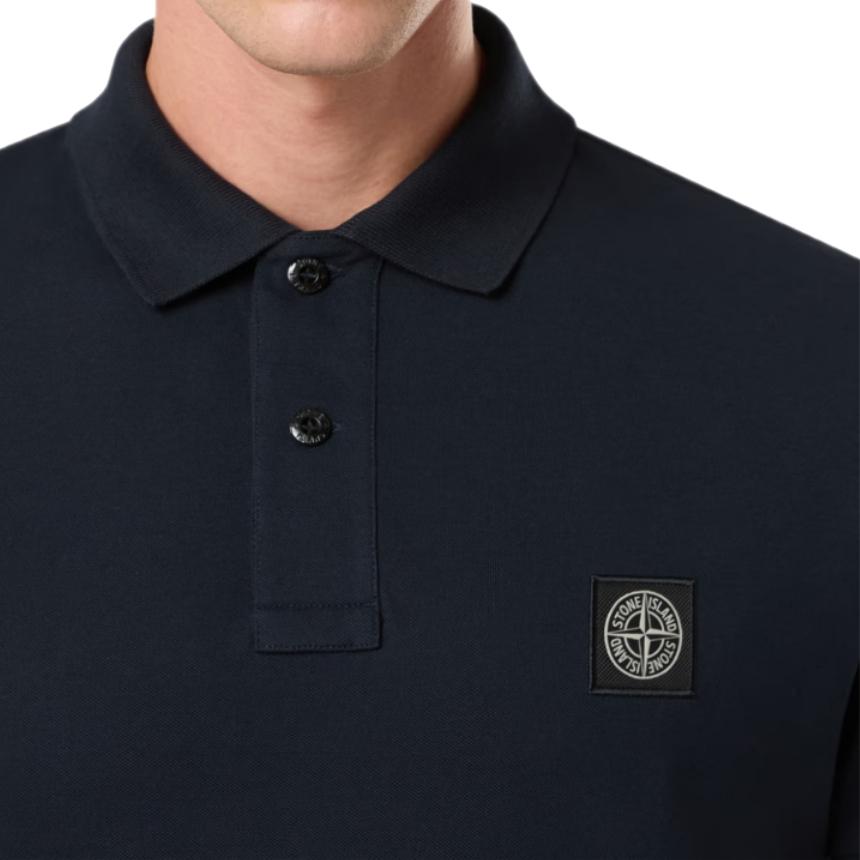 STONE ISLAND Navy Pique Short Sleeve Polo Shirt with Lo K1S1522002 SCS0017 V0020