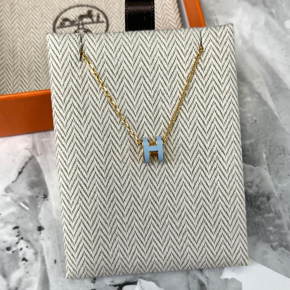 HERMES Mini Pop H Necklace Blue Polar Yellow Gold
