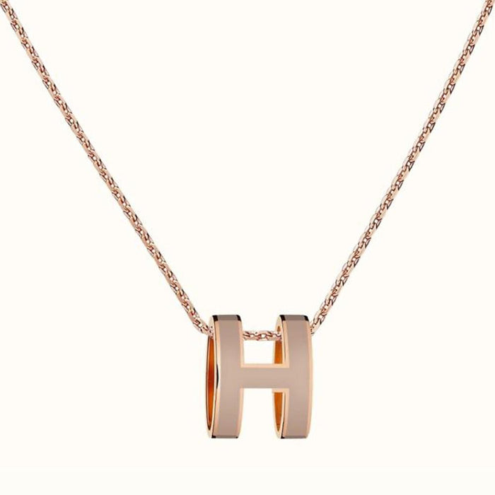 HERMES Pop H Large Necklace Rose Gold Hardware Marron Glace