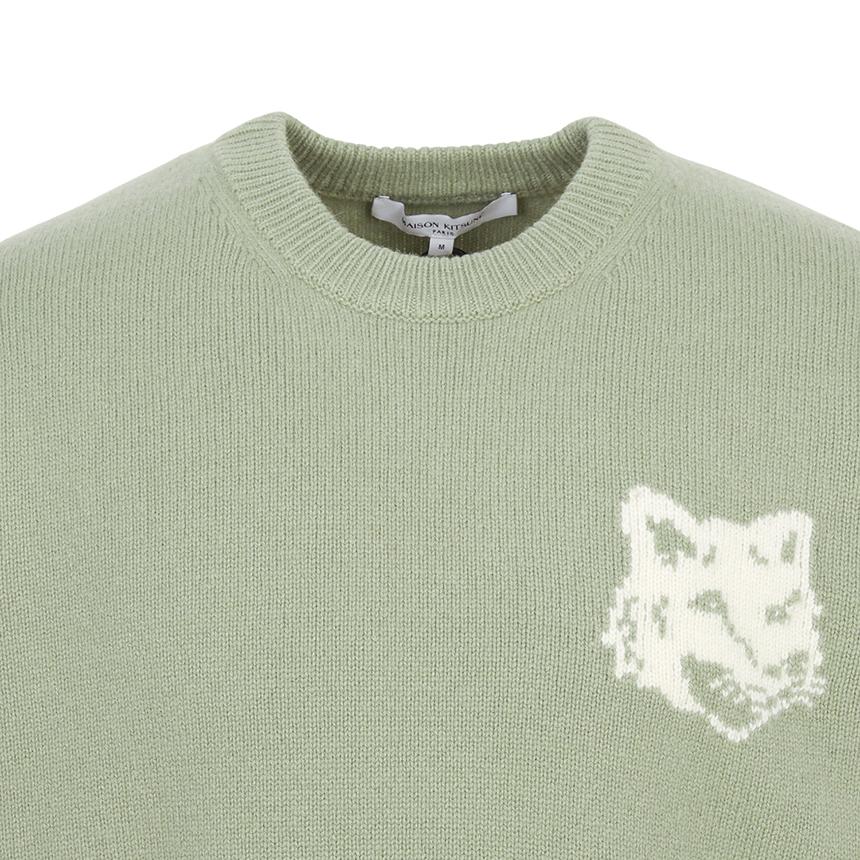 Maison Kitsune Fox Head Logo Crewneck Knit Sweater Men Navy PM00816 KM0329 0396