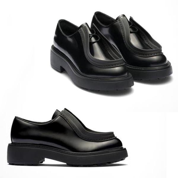 PRADA Brushed Leather Derby Shoes with Embossed Logo Detail