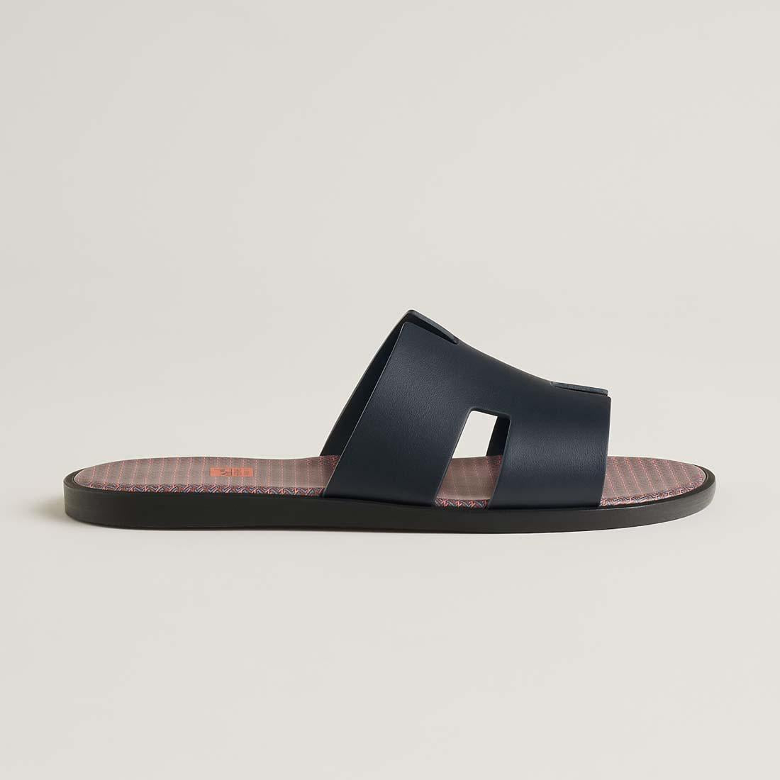 HERMES Izmir Marine Blue Leather Slide Sandals Unisex