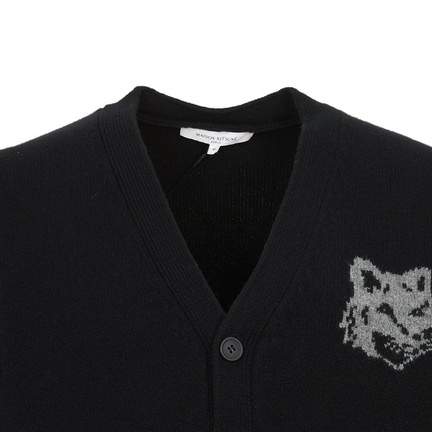Maison Kitsune Fox Head Intarsia Wool Cardigan Men’s Gray PM00509 KM0329 0391