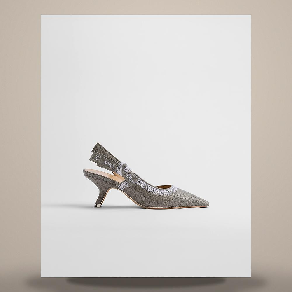 DIOR J’Adior Slingback Pumps Trianon Gray Oblique Embroidered Cot KDV545OCT S57G