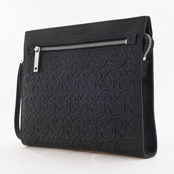 Ferragamo Gancini Leather Clutch Bag Black Men’s