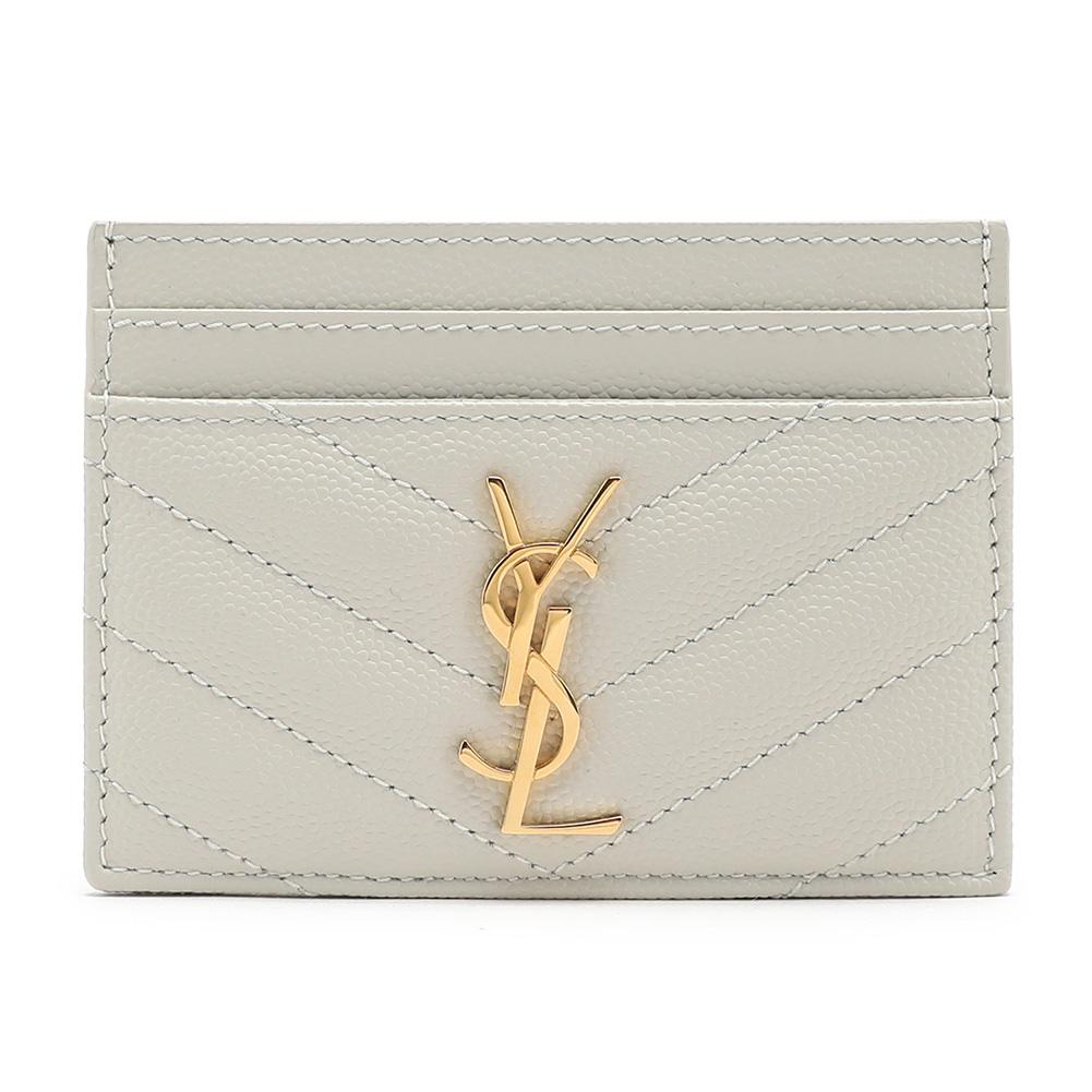 Saint Laurent Cassandra Matelassé Leather Card Holder Wallet Ivory