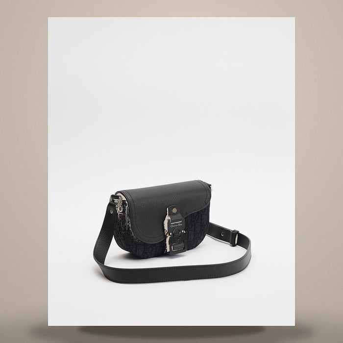 DIOR Saddle Mini Crossbody Bag Black Oblique Jacquard Grained Calfskin