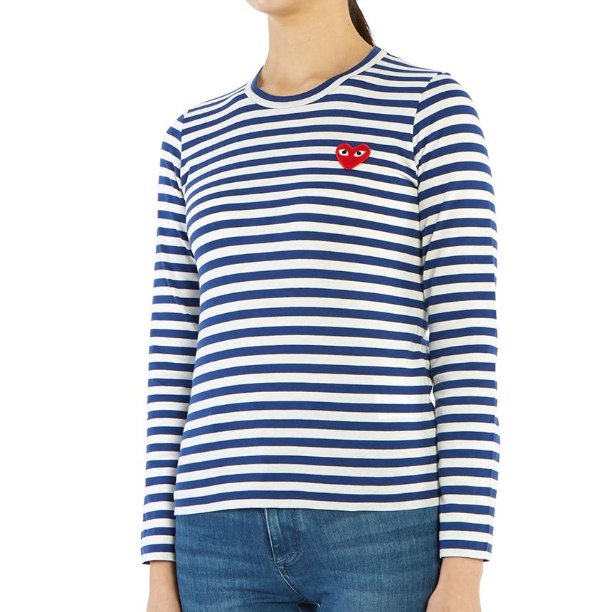 Comme des Garcons Women's Striped Long Sleeve T-Shirt Red Heart Pa AZ T163 051 2