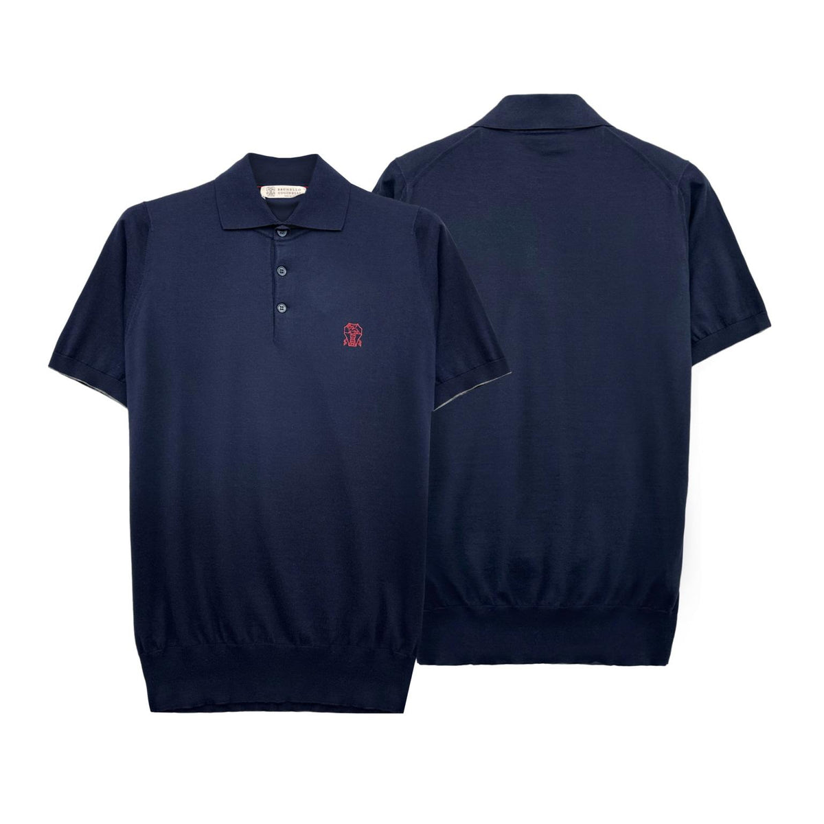 Brunello Cucinelli Logo Cotton Knit Polo Short Sleeve Sweater