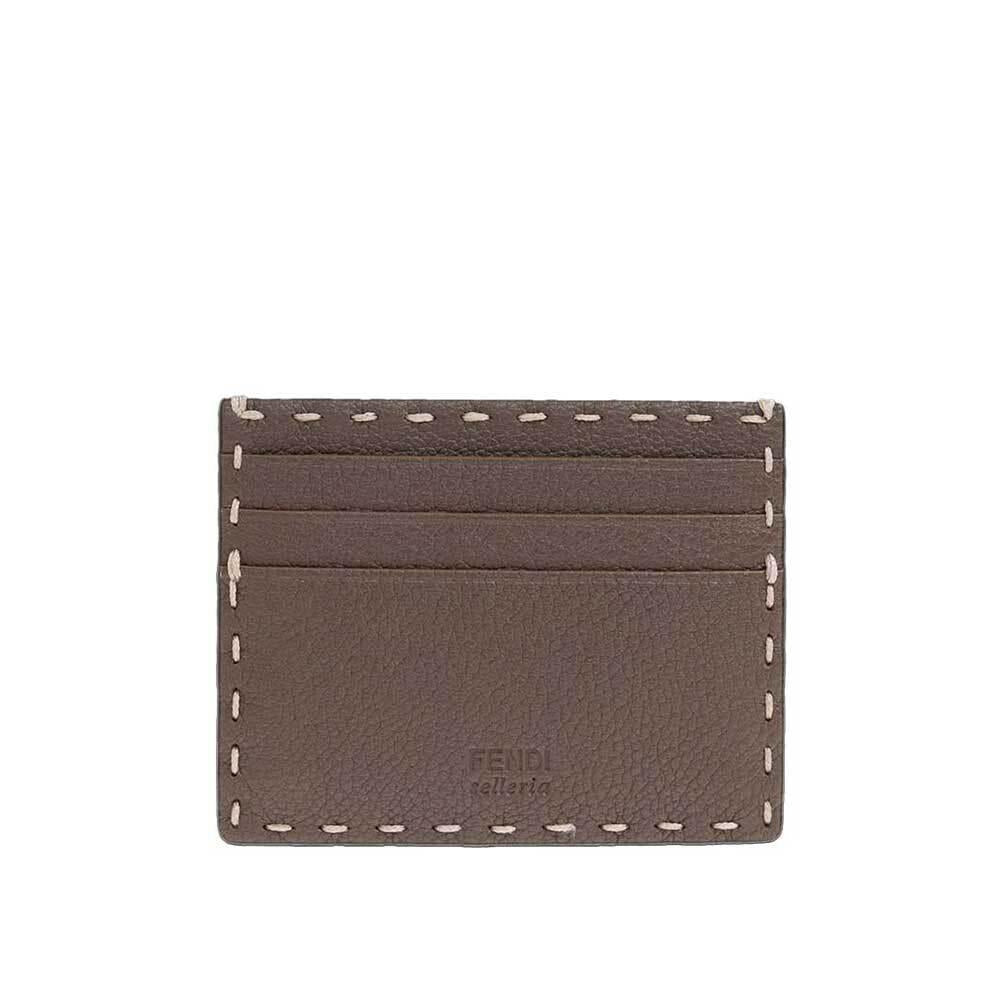 FENDI Selleria Leather Card Holder Unisex Navy