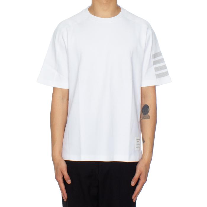 THOM BROWNE White Diagonal Stripe Short Sleeve T-Shirt