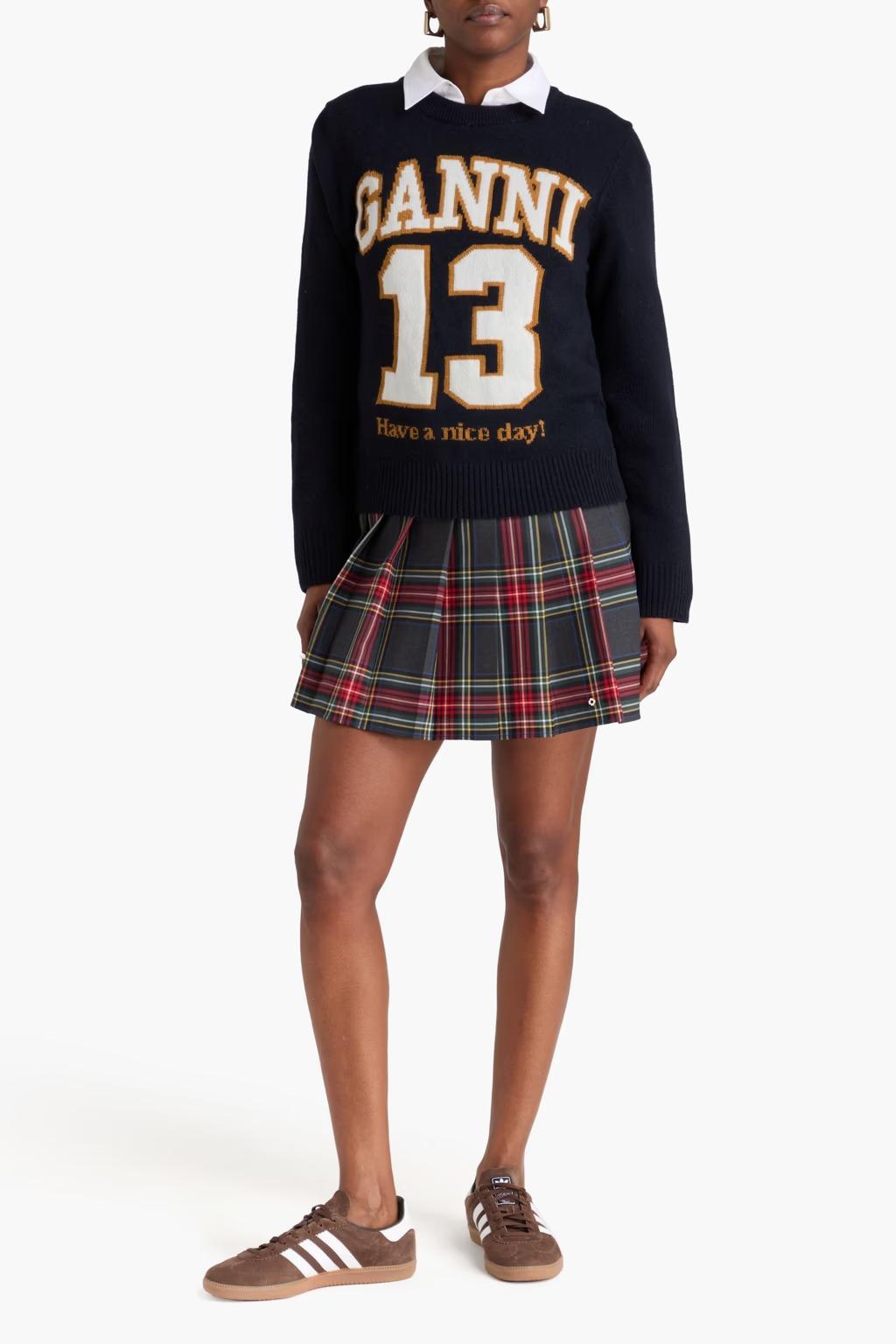 GANNI Jacquard Wool Crewneck Sweater